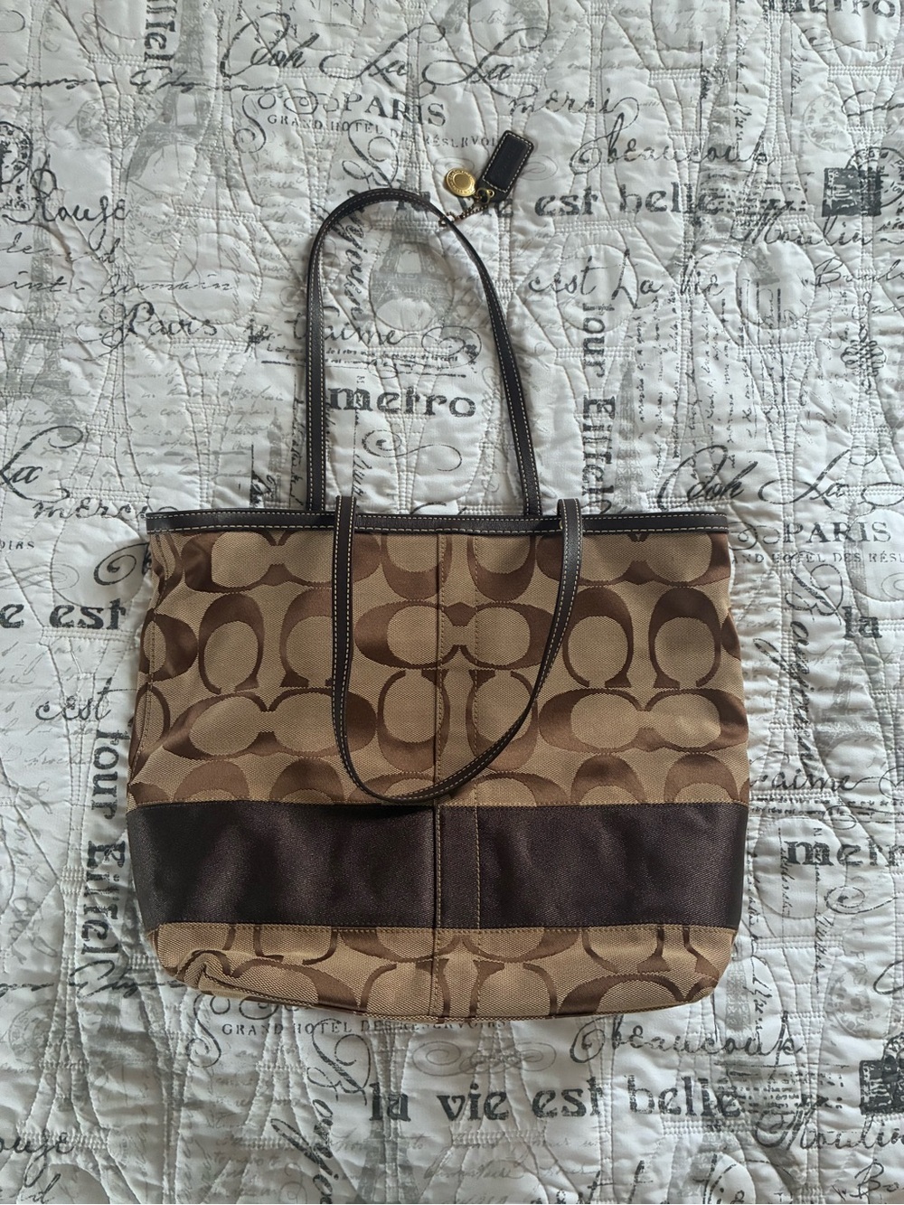 Coach Brown Signature Canvas Tote with Chocolate Trim